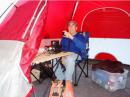 Cottonmouth 100 volunteer Tom Reider, N9UY, at the Peaden Bridge aid station.